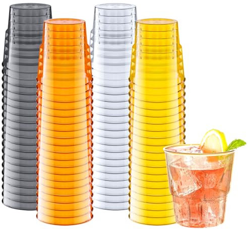 Mispudin 80 X 180ML (7oz) Coloured Hard Plastic Cups Reusable, Small Plastic Tumblers, Whiskey Glasses for Cocktail, Drinks, Desserts - Party Cups for Birthdays, Picnic, BBQ, Wedding, Airplane
