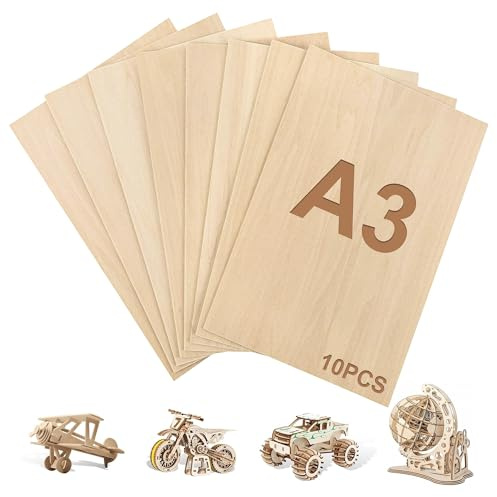 Lot de 10 plaques de contreplaqué A3 2 mm en bois de tilleul 30 x 42 cm - Plaques en bois pour bricolage, modélisme, pyrogravure, bricolage - Pour le travail du bois (A3-420 x 300 x 2 mm)
