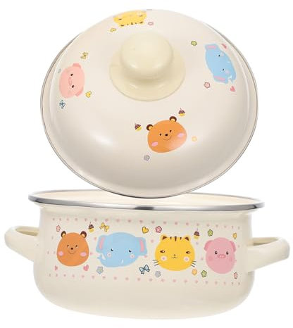 Cabilock Enamel Double-Handle Stockpot with Lid 16cm Milk Pot Household Kitchenware Enamel Soup Cooking Pot Suitable for Baby Food Preparation