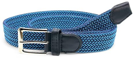 SEGMENTES Cinturón Trenzado Elástico Bicolor para Hombres y Mujeres con Hebilla Cuadrada y Detalles en Marrón - Longitud de 100 a 135 cm - Cinturón de Tela Tejida Extensible Unisex (Azul-Turquesa)