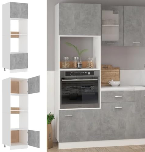 HETFTJN Armadietto Cucina Armadietto da Esterno Mobile per Cucina Mobiletto Bagno Salvaspazio - Mobile per Microonde Grigio Cemento 60x57x207 cm Multistrato per Cucina Esterno Camera Da Letto Bagno
