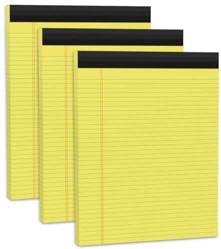 Roneky Lot de 3 blocs-notes A4 - Papier jaune ligné - Format A4 - Papier ligné - 30 feuilles par bloc - Pour l'école, la maison, le bureau