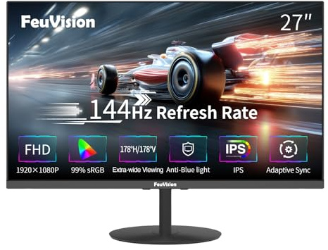 FeuVision 27 Zoll 144Hz Gmaing Monitor, FHD 1080p, PC Bildschirm, IPS