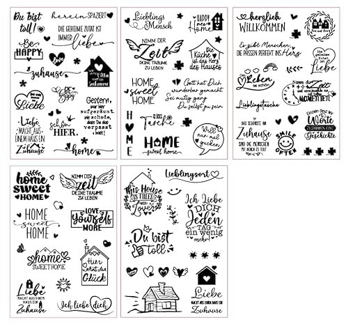 Rub On Sticker - 5PCS Set | Sprüche Deko für Geburtstag, Keraflott, Hochzeit, Familie | Rub On Folie für Möbel, Glas, Holz, Fotoalbum, DIY Deko, Aufkleber Aesthetic (HOME)