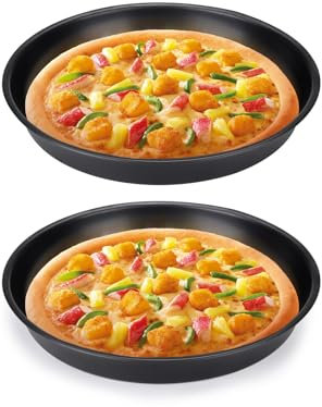 Diakey 2 Pack Pizza Pan for Oven, Deep Dish Pizza Tray, Non-Stick Carbon Steel, Round Baking Sheet Plates, 21.5cm/ 8 Inch