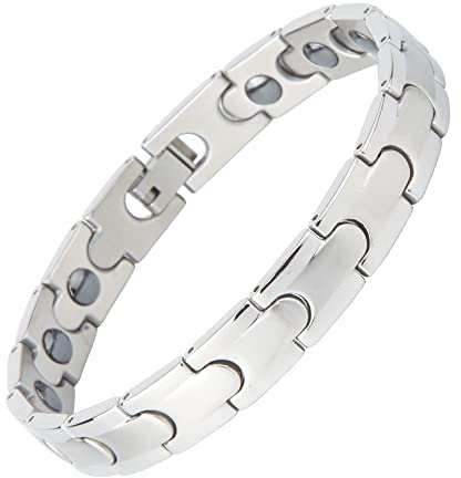 HAQI Magnetarmband für Herren Edelstahl Silber Herrenarmband Starker 3000 Gauss Magnet Magnetfeldtherapie Armband Magnetisches Armband für Herren