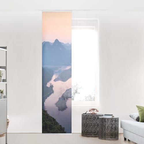 micasia Schiebegardine halbtransparent 60er Paneel Klett Natur Textil lichtdurchlässig - Berg Modern Flächenvorhang blau Wohnzimmer Schlafzimmer 2633 (60x250 cm - 1 St.)