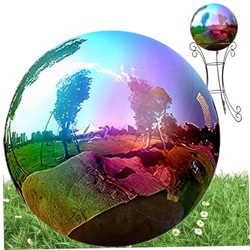 Veesper Klickboll 25 cm rostfritt stål trädgårdsspegel sfär, 360° reflekterande regnbågskådning glob för utomhusdekoration, uteplats, gräsmatta, pool, damm, gårdskonst prydnad