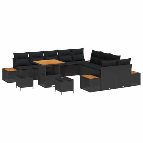 vidaXL Trädgårdsoffset med kudde med lagring 13 pcs Svart Poly rattan, Trädgårdsoffor, moderna, lätta, väderbeständiga, akaciaträ, utomhusliv, familjelounge, modulär sittplats