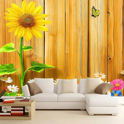 WHUOEUCO Carta da Parati Moderna Farfalla Fiore Margherita 400x280 cm Fotomurali Arte 3D Non Tessuto, Fotografica Murale Carta da parati per Camera Letto, Soggiorno