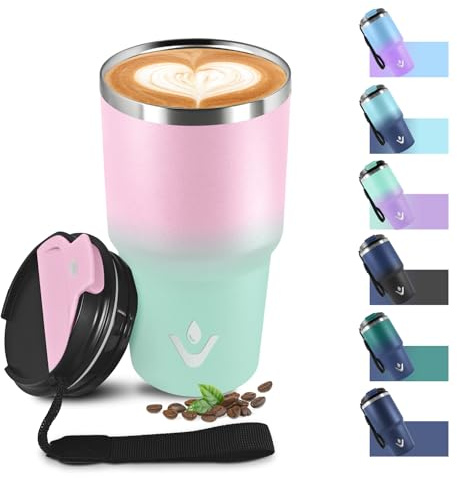 Mug Isotherme 600ml 20oz, Tasse à café Double Paroi, Réutilisable, Thermo Café Acier Inoxydable 304, sans BPA, Tumbler Tasse Isotherme pour École, Sport, Bureau, Gym, Yoga, Camping, Randonnée