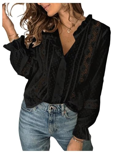 GORGLITTER Women's Boho Peasant Tops Ruffled Blouses Dressy Casual Outfits