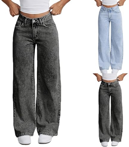 Baggy Jeans Mädchen Hohe Taille Waschen Jeanhose mit Taschen Weite Bein Retro Y2k Denim Hosen Weiche Hip Hop Freizeithose für Kinder