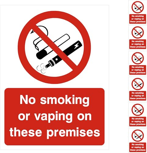 No Smoking No Vaping Sign Stickers, 6x pack 100mm x 75mm – Health and Safety, Self-Adhesive Vinyl Signs, Waterproof Decals, Indoor Outdoor, Made in UK by Printkings.