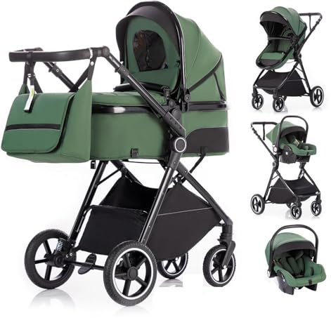 Gcarebb Sistema da Viaggio 3 in 1, Passeggino da Viaggio con Maniglia Regolabile in Altezza, Passeggino con Copertura Antipioggia, Passeggino per Neonati con Telaio in Alluminio per Neonato