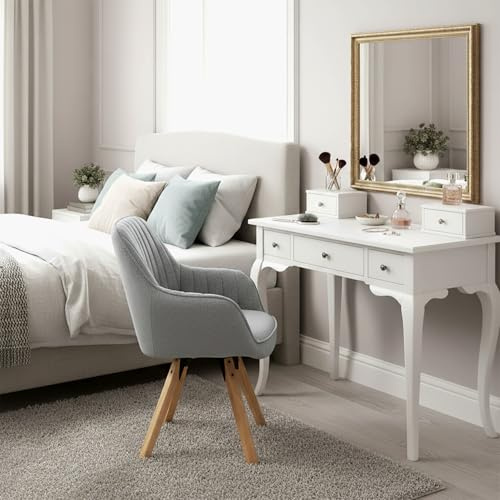 Meuble Cosy Fauteuil de Coiffure Pivotant 360° Chaise de Maquillage avec Accoudoirs, Siège Confortable et Dossier, Pieds en Bois Massif, Gris