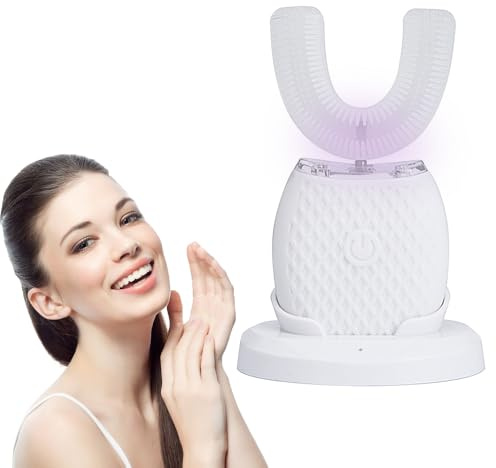 Nzkeuf Spazzolino Sonico Automatico Ad Ultrasuoni 360°, Spazzolino Sonic Brush Adulti con Testina in Silicone a Forma di U e Timer, Ricarica Wireless, 3 Livelli di Intensità, IPX7 Impermeabile