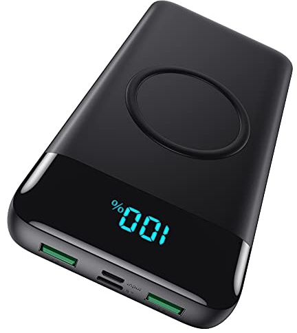 【Alta Capacidad Real 26800mAh】 Batería Externa Inalámbrico Power Bank Carga Rápida QC 4.0 Cargador Portátil inalambrico Pantalla LCD con 4 Salidas y 2 Entradas para Teléfonos Tabletas etc (Negro Mate)