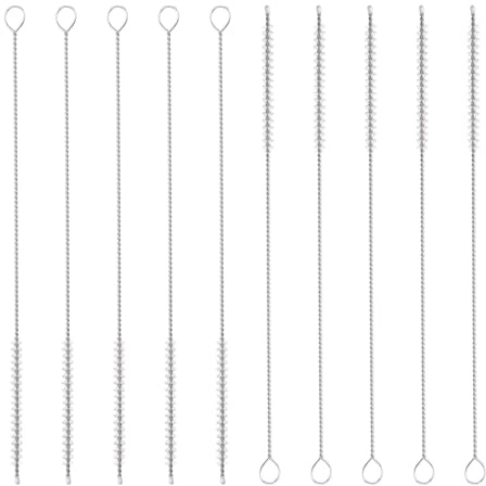 sourcing map Straw Cleaner Brush Set, 8 Inch Length 304 Stainless Steel and Nylon Bristles for Water Bottle Silicone Straw Sippy Cup Pipes, White (5mm OD, 10-Piece-Set)