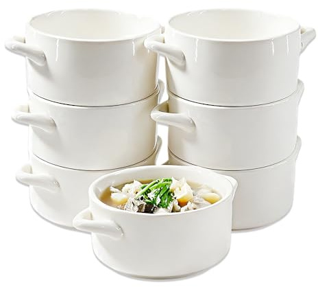 yaenoei 6 Pack French Onion Soup Bowls, 22Oz Porcelain Soup Bowls with Handles, Oven Safe Crocks for Serving Soup, Cereal, Pot Pie and Beef Stew