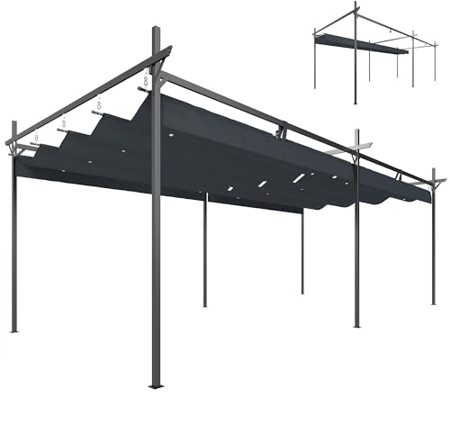 Outsunny Pérgola de Jardín 6x3 m con Techo Retráctil, Cenador de Jardín con UPF30+, Estructura Metálica, Tela de Poliéster, Pabellón para Exterior, Terraza, Gris Oscuro