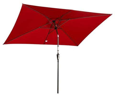 Angel Living Sonnenschirm für den Garten, rechteckiger, verstellbarer Schirm (2 × 3 m) mit Kurbel, Schirmdach aus Polyester, UV-Schutz, geeignet für Balkon, Terrasse und den Außenbereich (Rot)
