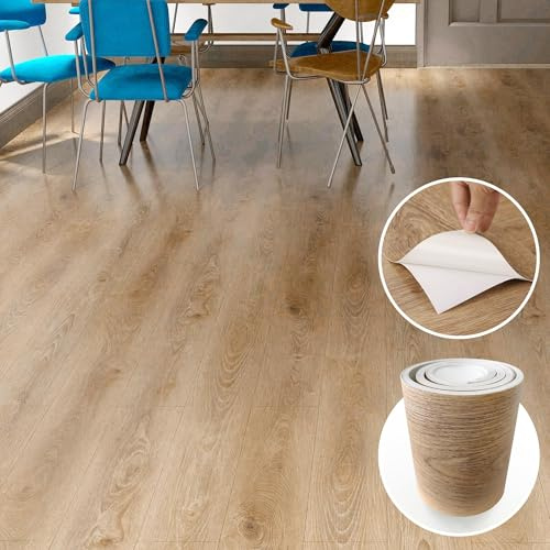 Lareko Self Adhesive Vinyl Flooring Tiles Wood Planks, Natural Oak | 36Pcs/ Roll 5m² ,Peel and Stick,Waterproof,For Bathroom ,Living Room,Rental, Diy ,Hallway, Bedroom, Laundry