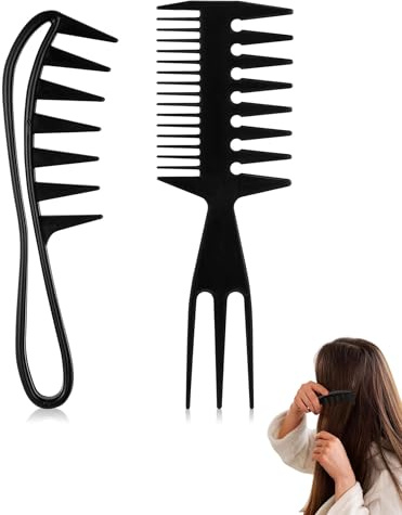 CULEB 2 Pezzi Set di Pettine Denti Larghi per Onde, Pettini a Denti di Squalo, Pettine per Capelli Ricci, per Capelli Ricci e Ondulati Parrucche Barbiere Salone Donna Uom, Stile 1