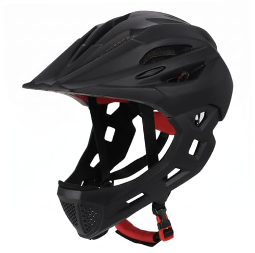 Uanqfegy Casco Integrale per Bambini - Casco Protettivo da Mountain Bike per Bambini con Luce LED e Rete, Leggero e Traspirante per Ragazzi Ragazze