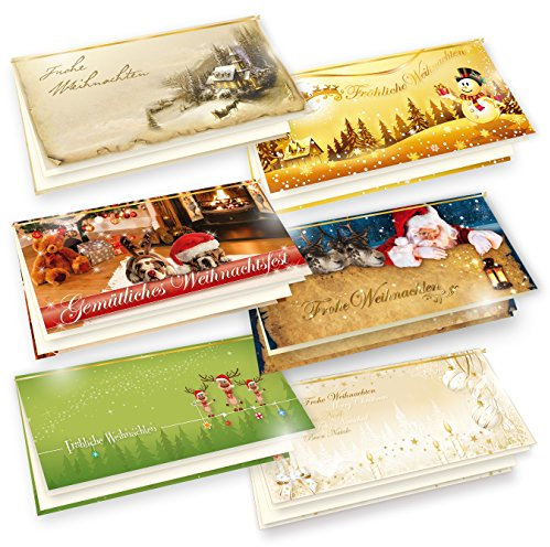 TATMOTIVE PREMIUM Weihnachtskarten 6-er Set = 6 x 1 Klappkarten DIN lang 235g/qm + Einlegeblatt 90g/qm + Umschlag