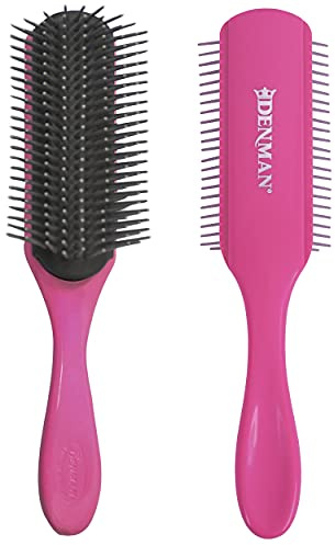 Denman Curly Hair Brush D4 (Pink, Silver Pins) 9 Row Styling Brush for Styling, Smoothing Longer Hair and Defining Curls - For Women and Men