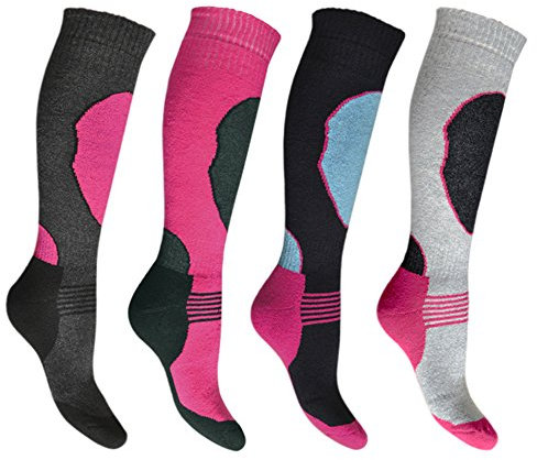 Bonjour 4 Paar Hochleistungs-Ski-Socken für Damen, lange Schlauch, Thermosocken, Größe 37-40