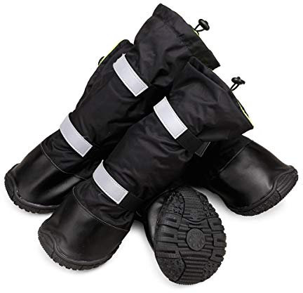 PETLESO Hund Winterstiefel Haustier wasserdichte Schuhe für Verschneite Oder Regnerische Kniehohe rutschfeste 4 Stück Schwarz