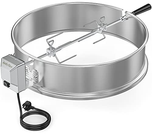only fire BRK-6025 Stainless Steel Rotisserie Ring Kit Fits Weber 57cm Charcoal Kettle Grill with Electric Motor for UK Fits Weber 2290 and Other 57cm Models