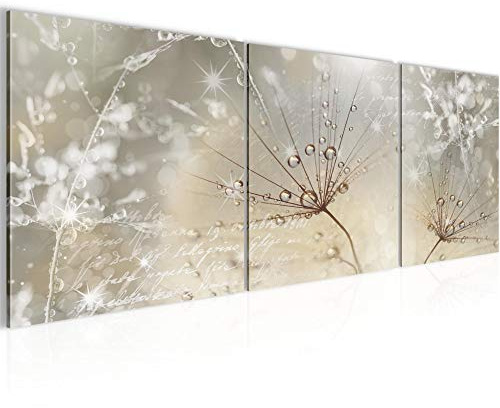 Runa Art - Bilder Pusteblume 120 x 40 cm 3 Teilig Wandbild auf Vlies Leinwand Beige Braun Mehrteilig Modern 205533a