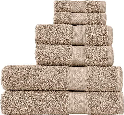 Sweet Needle 6-teiliges Handtuchset – 2 Badetücher, 2 Handtücher, 2 Waschlappen, Baumwolle, für den täglichen Gebrauch, Hotel-Spa-Qualität, weich, schnell saugfähig, leicht (Leinen)