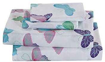 Fancy Linen Butterfly Purple Turquoise Pink Green White Sheet Set Girls/Teens/Adults New (Twin)