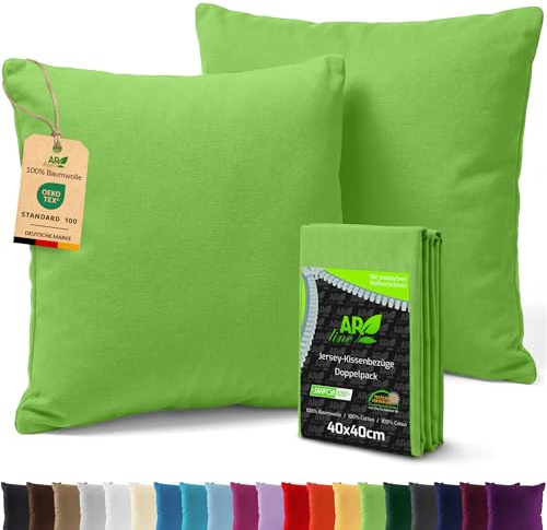 AR Line 2er Pack Jersey Kissenbezüge 40x40 – 160 g/m², 100% Baumwolle, weich & atmungsaktiv, mit Reißverschluss, Farbe: Apfelgrün