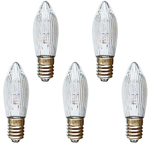netSells AUSWAHL 8V - 55V 5er Set - 24V 3W Topkerze Riffelkerze Spitzschaftkerze - für Schwibbogen u. Lichterketten - für INNEN - für 10 Brennstellen - klar
