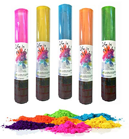 Eissterne.de h2i Holi - Shooter 5 Stück in gemischten Farben, Farb-Bombe Shooter Farbpulver Kanonen Party Spaß, 60 g je Stück