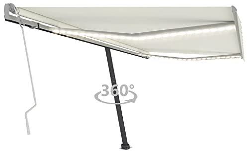 Gelenkarmmarkise Einziehbar,Outdoor-Markise,Balkonmarkise Sonnenschutz Sichtschutz Terrasse Balkon,UV-beständig und Wasserdicht,mit Standfuß,mit LED 400x300 cm Creme
