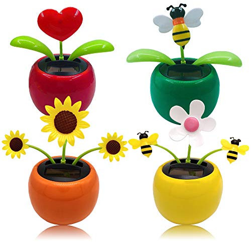 Chingde wackelblume solar, wackelblume, solar wackelblume, 4 Stück Solar Tanzende Blume Solarblume Wackelfigur Wackelblume Solar Solarbetriebene Wackelblume für Auto Haus Oder Büro