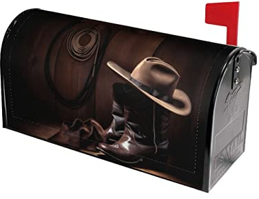 Mount Hour Vintage American Western Cowboy Hat and Boot Mailbox Covers Magnetic Post Box Cover Wraps Standard Size 21x18 Inches for Garden Yard Decor