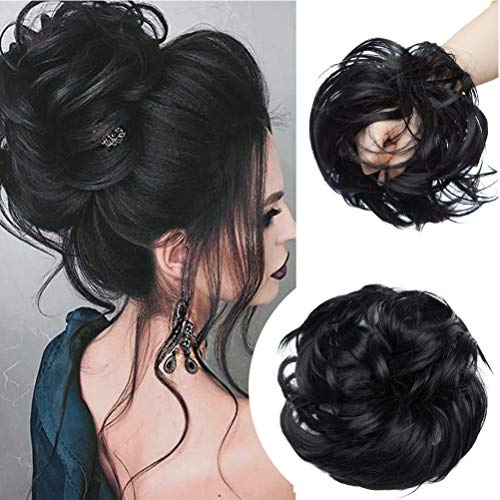 Dick 80g Große Haarteil Haargummi Extensions Messy Bun Dutt Hochsteckfrisuren Voluminös wie Echthaar Haarverlängerung Bun Hair Extensions Dunkles Schwarz