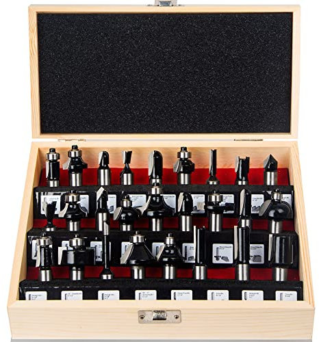 MAYLINE Set di 26 Fresa per Scanalature ,1/2 Frese per Legno Gambo 6.35mm Punta Intagliare CNC Fresatrice per Legno Frese Incisione Fresa Ferro Punte Set Punta Professionale (LARGE, PANEL)