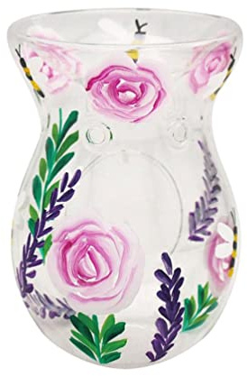 Glass Oil Burner Wax Warmer Tealight Holder Roses Lavender Flowers Design Floral