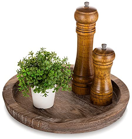 Hanobe Bandeja rústica de madera para servir: portavelas decorativo de madera redonda, centro de mesa, bandejas de mayordomo, bandeja otomana de granja para decoración de encimera de cocina para mesa