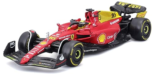 Bburago Ferrari F1-75 (2022): Modellauto im Maßstab 1:43, #16 Charles Leclerc, mit Fahrer, Hardcase, rot (18-36831L)