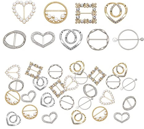 CDIYTOOL 36 Stück Schal-Ring-Clips, Legierung Perle Strass Metall Schal T-Shirt Krawattenklammern Schals Taille Kleidung Ring Wickelhalter Ring Kleidung Eckgeknüpfter Knopf für Frauen Mädchen