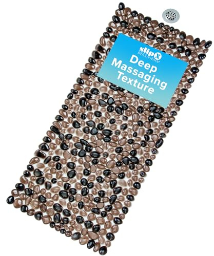 SlipX Solutions Non Slip Pebble Bath Mat for Shower & Bathtub 38x17 | River Rock Look | Accupressure | Massage Bath Mats for Tub | 188 Suction Cups | Machine Washable, Bronze Pebbles